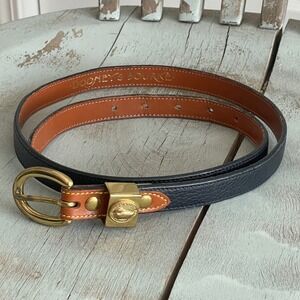 Dooney Bourke Leather Belt Black Brown Brass Duck Buckle Size L 34-36 Made USA